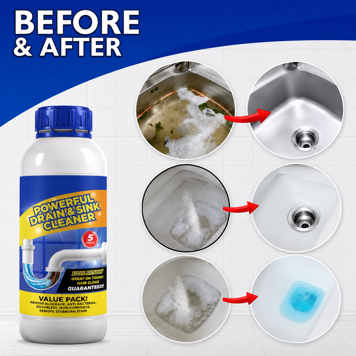 Sanitizo Powerful Drain & Sink Cleaner Powder 100 gm Each(Pack of 4)