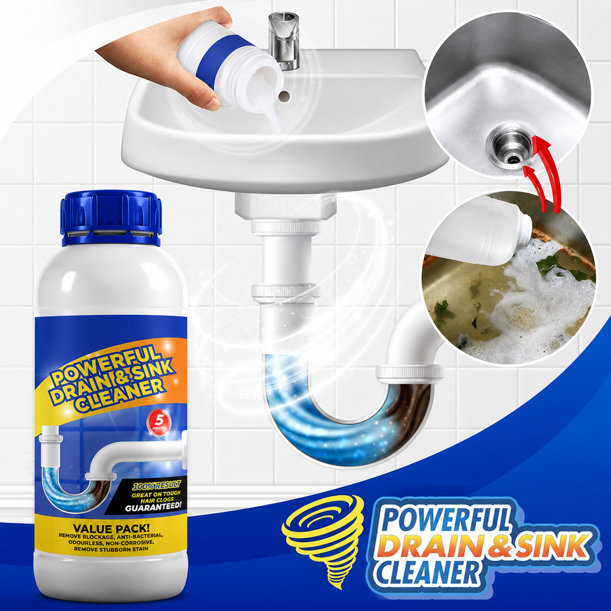Sanitizo Powerful Drain & Sink Cleaner Powder 100 gm Each(Pack of 4)
